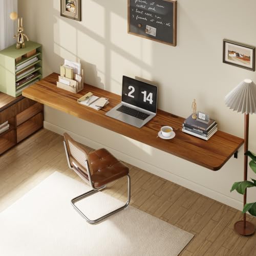 Dogsky Floating Wall Desk 72" x 16" - 600 lbs Heavy Duty Solid Pine - color: Golden Brown, size: 72" x 16"