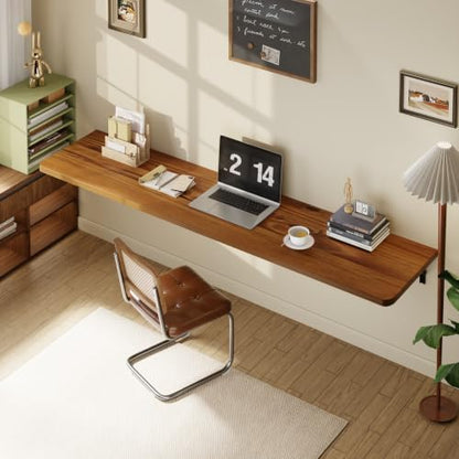 Dogsky Floating Wall Desk 72" x 16" - 600 lbs Heavy Duty Solid Pine - color: Golden Brown, size: 72" x 16"