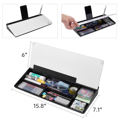 TSJ OFFICE Desktop Whiteboard Dry-Erase-Board - Computer Keyboard Stand White Board Surface Pad with Drawer, Desk Organizers with Accessories for Office, Home, School Supplies - Black - color: Black