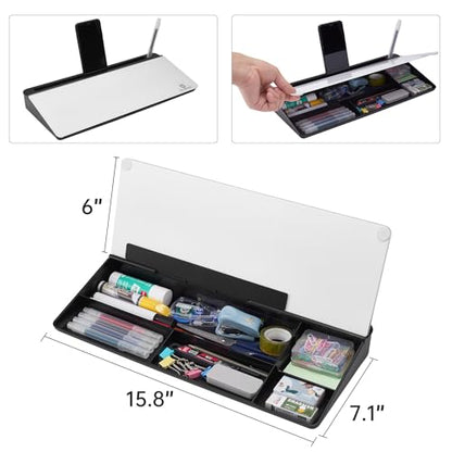 TSJ OFFICE Desktop Whiteboard Dry-Erase-Board - Computer Keyboard Stand White Board Surface Pad with Drawer, Desk Organizers with Accessories for Office, Home, School Supplies - Black - color: Black