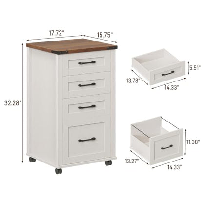 Halitaa 4 Drawer Mobile File Cabinet, Vertical Rustic Filing Cabinet for Hanging A4/Letter Size, Printer Stand with Storage Organization for Home Office - style: 4 Drawer