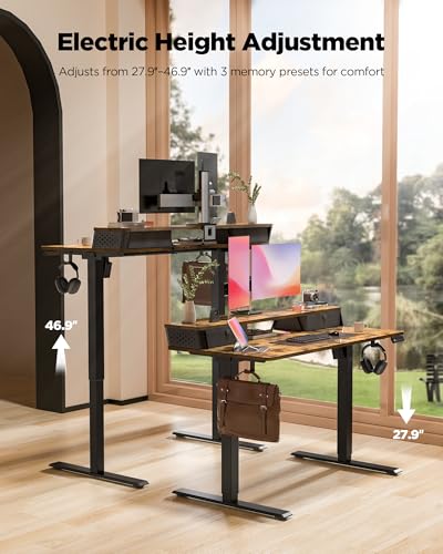 FiCiHi 55x24 Inch Electric Standing Desk, 2 Drawers, Adjustable Height Desk - color: Rustic Brown, size: 55"x24" (Standard)