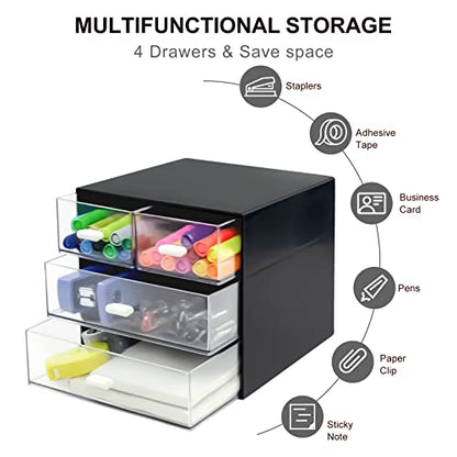 Desk Organizer with Drawer, Desk Storage Box, Plastic Office Stationery Supplies Organizers, Desktop Organizer for Office School Home (4 drawer, Black) - style: 4 drawer