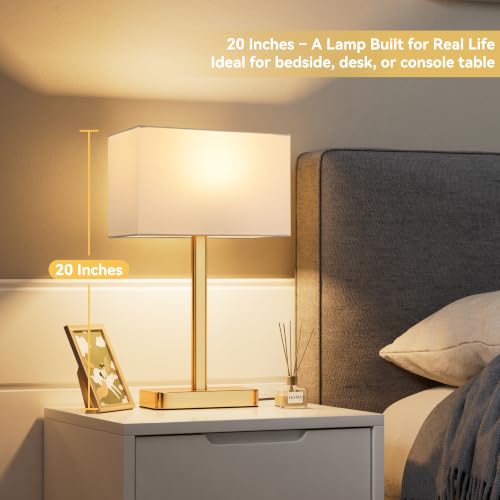 Hong-in Touch Lamps for Bedroom, Bedside Table Lamps Set 2, D. White&Gold | Modern Table Lamp for Nightstands, Desk Lamp for Bedroom, with USB C+A, End Tables Bed Side, Bulb Included, 3 Way Dimmable - color: D. White&Gold