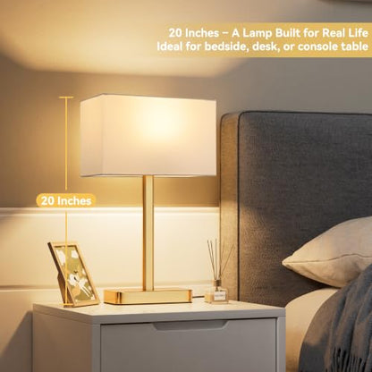 Hong-in Touch Lamps for Bedroom, Bedside Table Lamps Set 2, D. White&Gold | Modern Table Lamp for Nightstands, Desk Lamp for Bedroom, with USB C+A, End Tables Bed Side, Bulb Included, 3 Way Dimmable - color: D. White&Gold