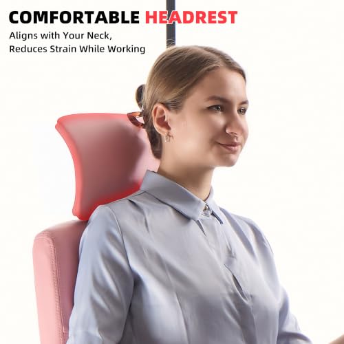 Leather Office Chair,Executive Ergonomic Desk Chair for Home Office, White-Pink - color: White-pink
