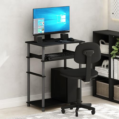 Furinno Home 23.6" Wide Desk with Keyboard Tray, Black - color: Black/Grey, size: 23.6 Inch Wide