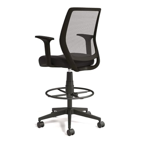 Alera Wessex Drafting Stool, Mesh Back Drafting Chair, Adjustable Seat Height, Foot Rest Ring, Supports Up to 275 lb, Black