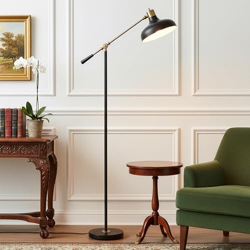 Brightech Wyatt LED Floor Lamp, Industrial Floor Lamp for Living Rooms & Offices – Charming Farmhouse Floor Lamp, Adjustable Head Standing Lamp for Bedroom Reading, Stunning Living Room Décor - color: Black