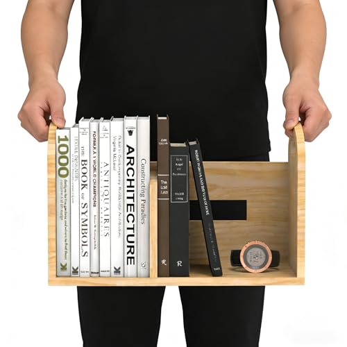100% Solid Wood Adjustable Desktop Bookshelf, Retro Tabletop Book Shelf File Holder, Vertical Bookshelf Divider Desk Shelf for Home School Office Organization, Perfect for Books, Cookbooks, Magazine - color: Burlywood