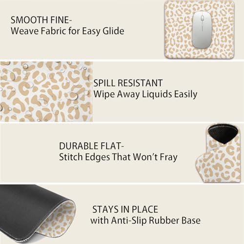 Mouse Pad for Desk with Stitched Edge, Premium Cute Washable Mouse Pads. Computer Mousepad with Non-Slip Rubber Base, Mousepads for Laptop, 9.25x7.75x0.12 inch (Leopard Grace) - color: Leopard Grace