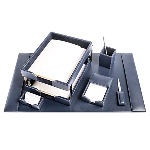 DACASSO Bonded Leather Desk Set - Luxury Leather Desk Pad & Desk Organization Essentials (Navy Blue, 8 Piece) - color: Navy Blue, style: 8 Piece