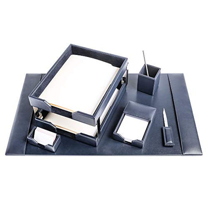 DACASSO Bonded Leather Desk Set - Luxury Leather Desk Pad & Desk Organization Essentials (Navy Blue, 8 Piece) - color: Navy Blue, style: 8 Piece
