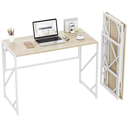 Elephance Folding Desk Writing Computer Desk for Home Office No-Assembly - color: Beige, size: 31.5 Inch