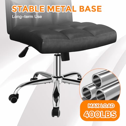 Black Office Chair with Wheels - 360° Swivel Armless Back Support - color: Widened Black