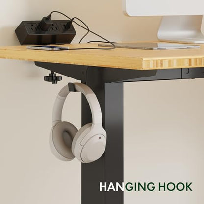 FLEXISPOT EN2 55"x28" Bamboo Electric Standing Desk with Power Strip Bundle | Solid Bamboo Desktop, Cable Management, Convenient Clamp Power Strip Bundle, And Clean Home Office Setup, Black Frame - color: Black Frame + Bamboo Top, size: 55x28