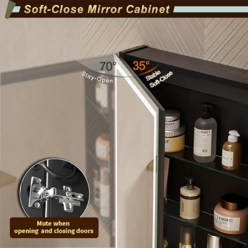 GANPE LED Lighted Bathroom Medicine Mirror Cabinet with Sockets & USBs, Anti-Fog Dimmable Light and Color Adjustment, Easy to Install Aluminum Cabinet (20 * 28 Left Hinge) - color: 20*28 Left Hinge
