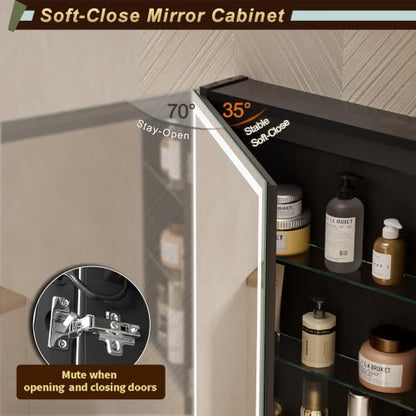 GANPE LED Lighted Bathroom Medicine Mirror Cabinet with Sockets & USBs, Anti-Fog Dimmable Light and Color Adjustment, Easy to Install Aluminum Cabinet (20 * 28 Left Hinge) - color: 20*28 Left Hinge