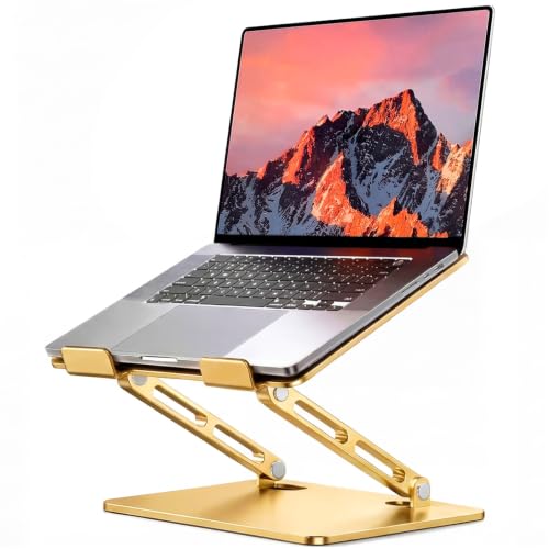 LOXP Aluminum Laptop Stand, Adjustable Laptop Stand for Desk Foldable -Gold | Portable Laptop Riser, Ergonomic Computer Notebook Holder for Desk, Office Desk Accessories (10-15.6'') - color: Gold