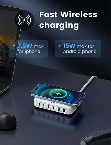 6-in-1 Desktop Charger - 100W USB with 15W Wireless, 2 USB A & 4 USB C Ports for iPhone, iPad, MacBook, Laptop, Samsung & Android Devices