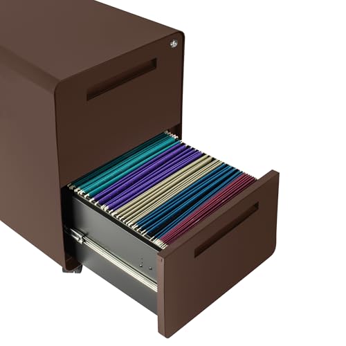 Laura Davidson Furniture Stockpile 2 Drawer Mobile File Cabinet with Lock - Under Desk Metal Filing Cabinet, Legal/Letter File Folders, Wheels and Stationary Feet, Pre-Assembled, Dark Brown - color: Dark Brown