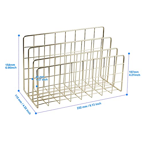 Desktop Mail Organizer File Organizer for Letters 3 Slot, Gold | Metal Wire Mail Sorter Letter Organizer Magazine Rack for Mails, Books, Postcards, Brochures, Mail Holder - color: Gold