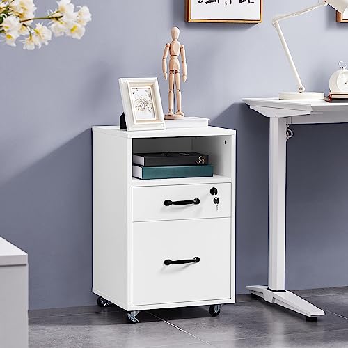 Topeakmart 2-Drawer File Cabinet with Lockable Wheels, White