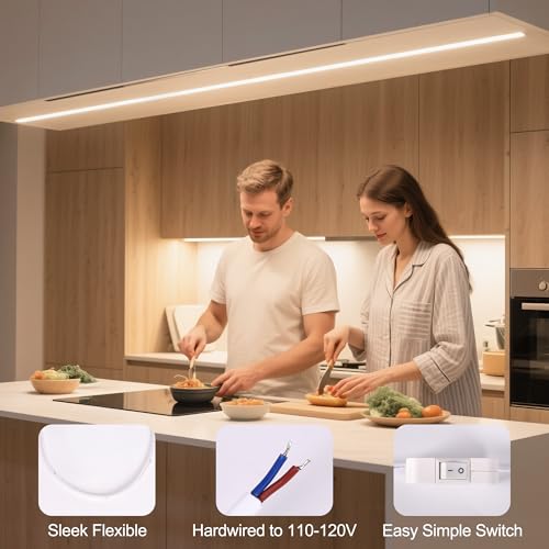cambk 48inch Hardwired Under Cabinet Lighting for Kitchen,120V Wired Undercounter Led Strip Lights 6000K White Waterproof, Luces para Cocina Bajo Gabinete Under Shelf Lights for Sink/Workbench - size: 48in