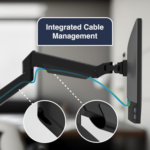 Desky Single Monitor Arm – VESA Mount 17"-32" Screen Full Motion Desk Clamp & Grommet Base – Adjustable Tilt, Swivel, Rotation – Matte Black - color: Black