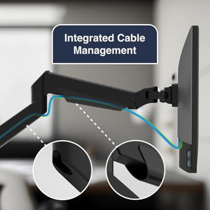 Desky Single Monitor Arm – VESA Mount 17"-32" Screen Full Motion Desk Clamp & Grommet Base – Adjustable Tilt, Swivel, Rotation – Matte Black - color: Black
