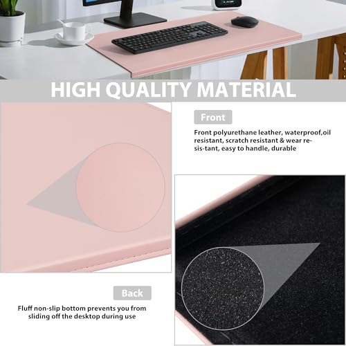 AKOZLIN 27.55”x 15.8" Soft PU Leather Surface Office Desk Mouse Mat Anti-Push Pad with Full Grip Fixation Lip Table Blotter Edge-Locked Protector Pink - color: Pink, size: 27.55”x15.8"