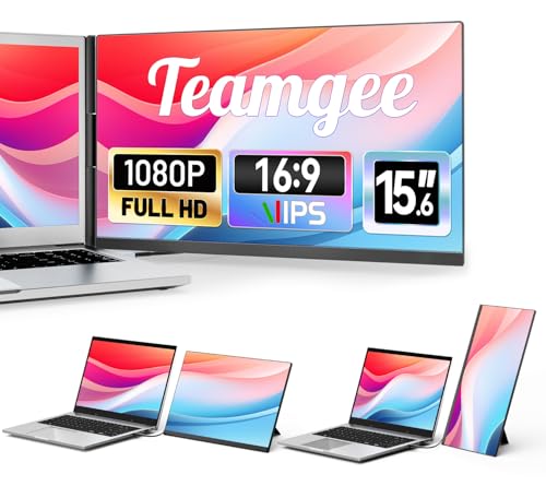 Teamgee 15.6" Laptop Screen Extender, Slim & Lightweight Portable Monitor for Laptop, Full HD IPS, 360° Rotating Stand, Detachable, USB-C Plug & Play, RGB Lighting, Thin Bezels - size: Screen 15.6