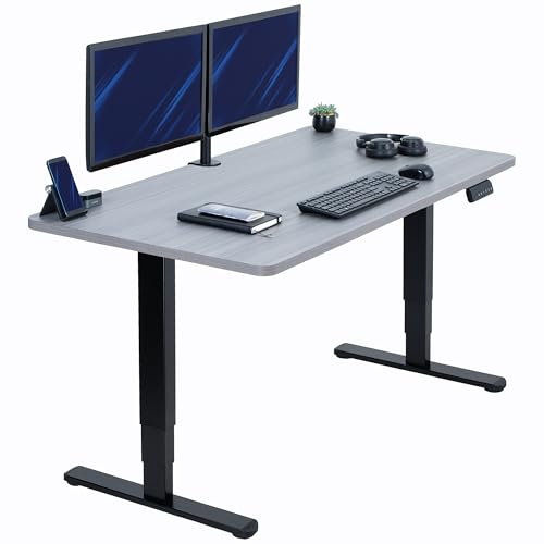 VIVO Dark Gray 55 x 28 in Standing Desk, DESK-KIT-2B55G | Electric, Dual Motor, Holds 220 lbs, Sit Stand, Height Adjustable, Solid One-Piece Table Top, Memory, 2B Series, Black Frame - color: Dark Gray Top / Black Frame, size: 55 x 28