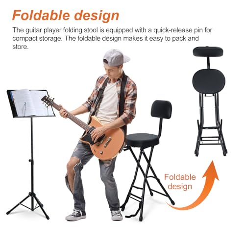 Guitar Seat with Stand, Guitar Stool with Padded Cushion, Collapsible Design, Heavy-Duty Ergonomic Backrest, Guitars Stool (Black) - color: Black-d