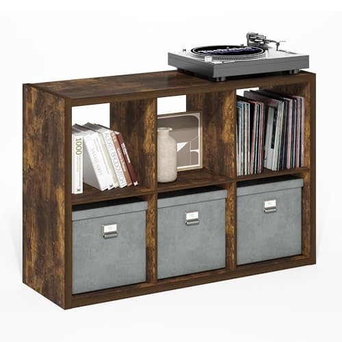 Furinno Cubicle 6-Cube Book Shelf, Extra Thick Frame Bookshelf, Amber Pine - color: Amber Pine, size: 6-Cube