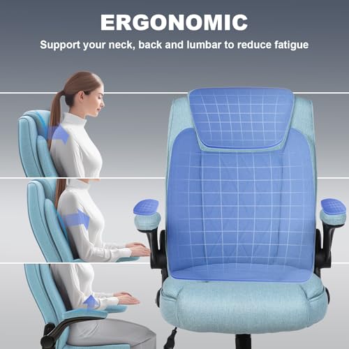 ralex-chair Big and Tall Office Chair -500 lb Office Chair for Big Man, Fabric High Back Office Desk Chair with 120° Tilt Rock,Computer Desk Chair with flip up arm - Light Blue - color: Light Blue, size: set of 1