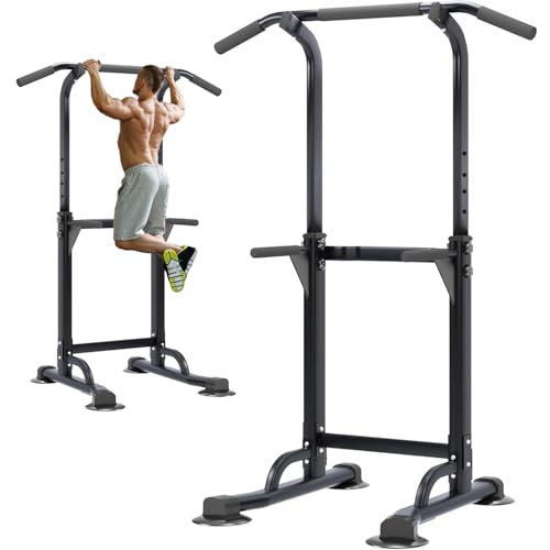 soges Power Tower Pull Up Bar Station, Free Standing Pull Up Rack Dip Station for Home Gym, Height Adjustable Home Strength Training Fitness Workout Equipment - color: Black