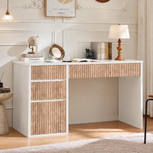 4 EVER WINNER White Desk with Drawers, 48 Inch Computer Desk with Storage - color: White, size: 48 Inch