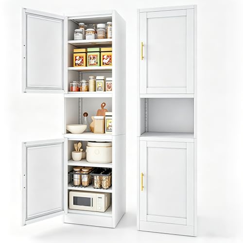 67" H Metal Tall Narrow Storage Cabinet, Freestanding Floor Cabinet with 2 Doors and Adjustable Shelves, Pantry Storage Cabinets for Bathroom, Living Room, Entryway and Kitchen - color: White, size: 15.74"W