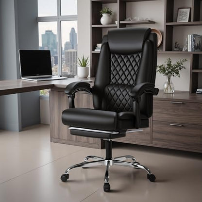 Furmax Office Chair with Footrest Ergonomic High Back Design Executive Computer Desk Chair400lbs, 90-135° Reclining Leather Home Office Desk Chairs Swivel Task Chairs with Wheels(Black) - color: Black
