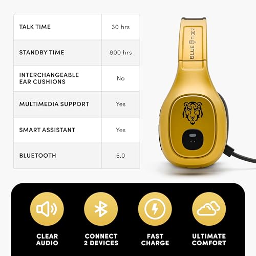 Blue Tiger Storm Gold - Premium Trucker Bluetooth Headset-Wireless Noise Canceling Mono Headset with Mic -High-Fidelity Sound, 30-Hour Talk Time, USB-C Charging - for Truck Drivers, Bluetooth 5.0 - color: Gold, style: Storm Gold