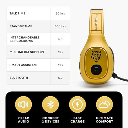 Blue Tiger Storm Gold - Premium Trucker Bluetooth Headset-Wireless Noise Canceling Mono Headset with Mic -High-Fidelity Sound, 30-Hour Talk Time, USB-C Charging - for Truck Drivers, Bluetooth 5.0 - color: Gold, style: Storm Gold