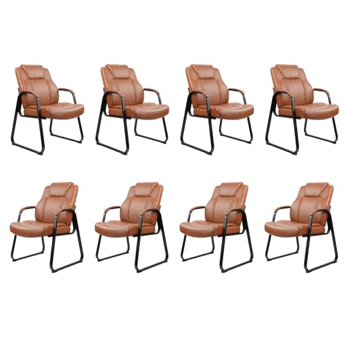 CLATINA Big and Tall Office Chair Set of 8 500lbs Leather Reception Chair with Bonded Padded Armrest Wide Seat Sled Base Desk Chair No Wheels for Reception Conference Waiting Room Side Office, Brown - color: Brown, size: 8 Pack