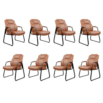 CLATINA Big and Tall Office Chair Set of 8 500lbs Leather Reception Chair with Bonded Padded Armrest Wide Seat Sled Base Desk Chair No Wheels for Reception Conference Waiting Room Side Office, Brown - color: Brown, size: 8 Pack