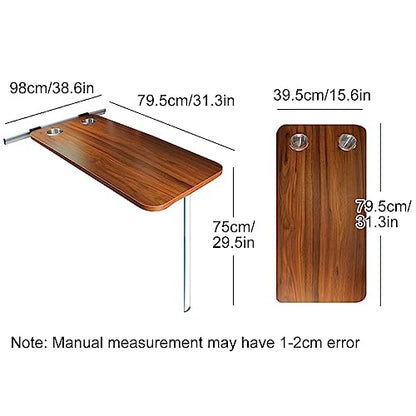 Rv Dinette Table, Wall Mounted Desk, Folding Wall Table, Fold Down Table, Wall-Mounted Table, White Adjustable Steel Brackets, for Rv, Home Office, Bedroom or Kitchen (Walnut 39x79cm/15x31in)