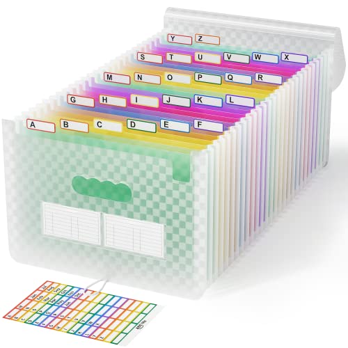 ABC life 26 Pockets Accordion File Organizer, Expanding File Folder, Green | Monthly Bill & Receipt Holder with Colored A-Z Tabs, Portable Folder Organizer for Home Office School, Fits Letter/A4 Size - color: Green