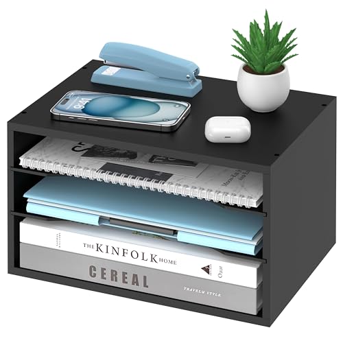 3-Tier Paper Organizer for Desk, Adjustable Mail Organizer, Black - color: Black, size: 3 Tier