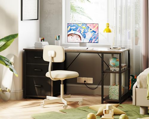 AODK 51 Inch Computer Desk with Drawers & USB Power Outlets - color: Grey Oak, size: 51 Inch