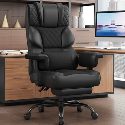 Vonesse Office Chair, Desk Chair with Soft Adjustable Armrests, Ergonomic High Back Gaming Chair with Lumbar Support, Executive Computer Chairs with Footrest (PU Leather, Black) - color: Black