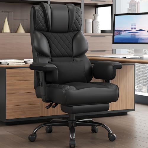 Vonesse Office Chair, Desk Chair with Soft Adjustable Armrests, Ergonomic High Back Gaming Chair with Lumbar Support, Executive Computer Chairs with Footrest (PU Leather, Black) - color: Black